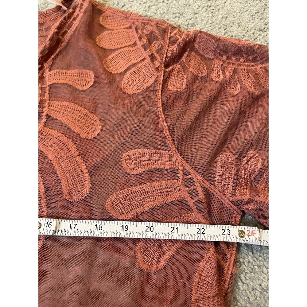 David And Young Floral Lace Duster Kimono OS Open Front Scalloped Hem Boho Beach - Picture 7 of 10